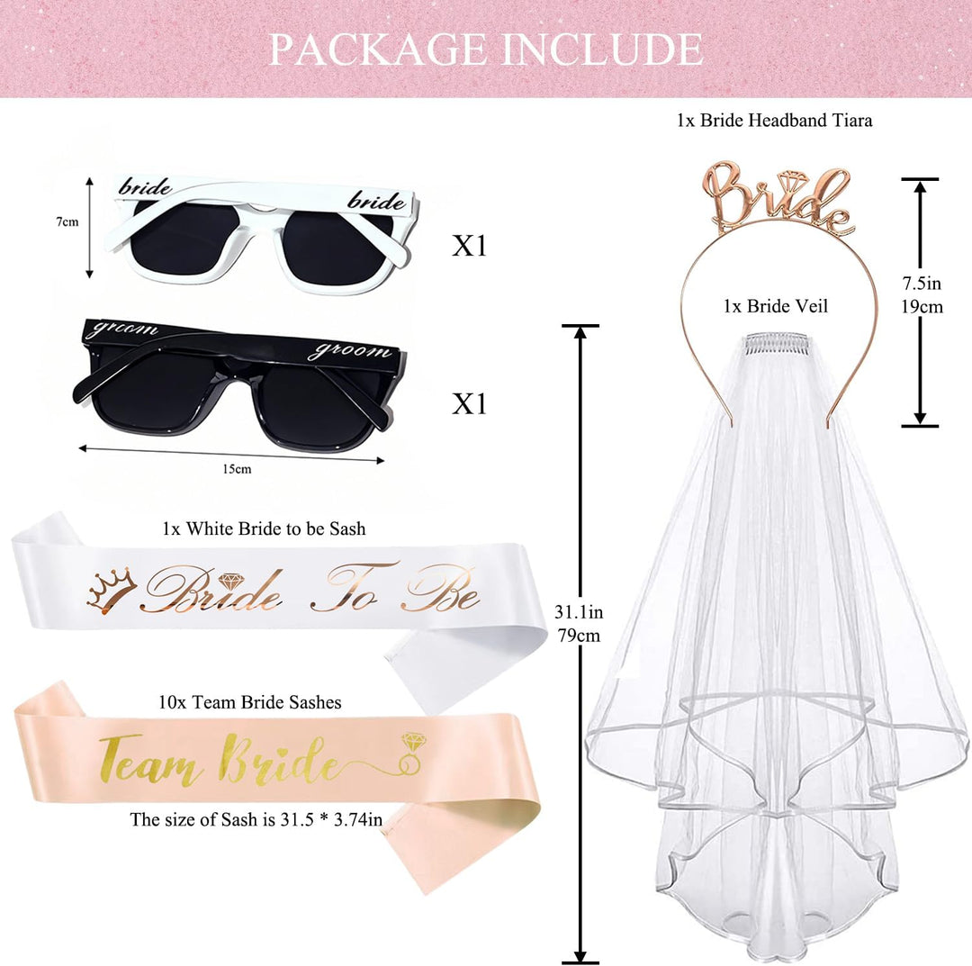 Hen Party Dekorationen Anzug Brautschleier mit Stirnband Sash Brautsdusche Zubehör Brautjungfern Gef