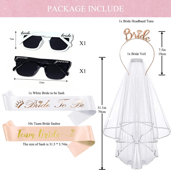 Hen Party Dekorationen Anzug Brautschleier mit Stirnband Sash Brautsdusche Zubehör Brautjungfern Gef