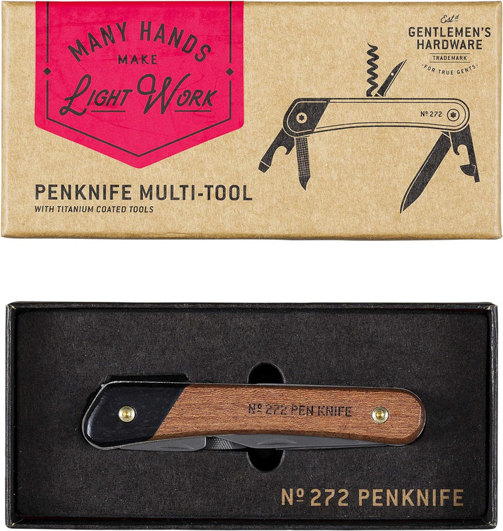 Gentlemen's Hardware 7-in-1 Stiftmesser Multitool Akazienholz und Titan-Finish, GEN272 braun