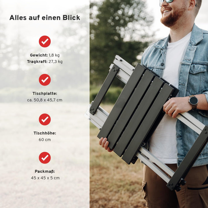 CAMPWERK Alu Camping Beistelltisch, Campingtisch, Klapptisch, Gartentisch, Camping Möbel, Faltbar &