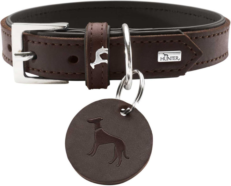 HUNTER LARVIK Hundehalsband, Leder, schlicht, elegant, komfortabel, 60 (M-L), dunkelbraun/schwarz du