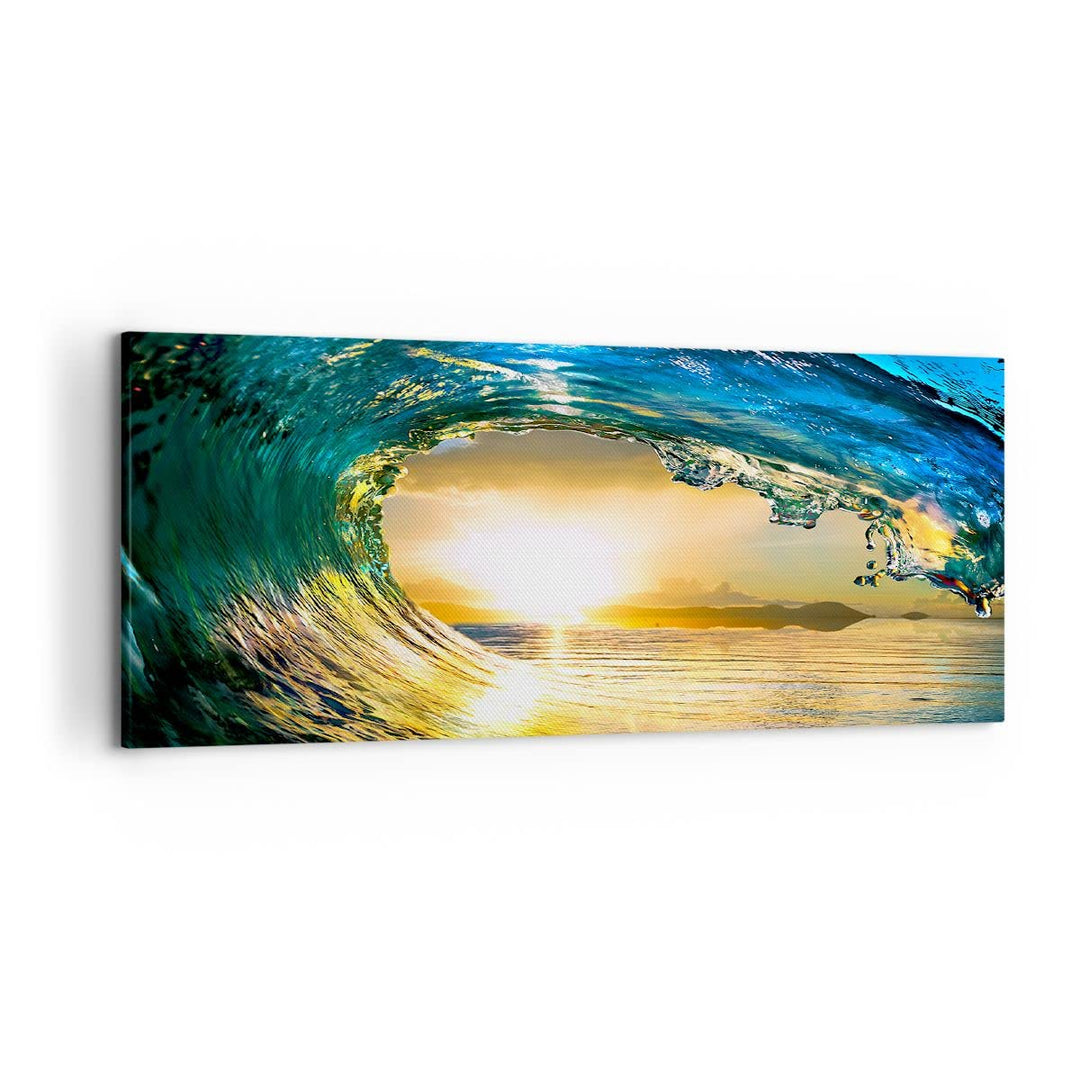 Wandbilder Dekoration Wohnzimmer Ozean Welle Sonne Klima Panorama Bilder auf Leinwand 120x50cm Leinw