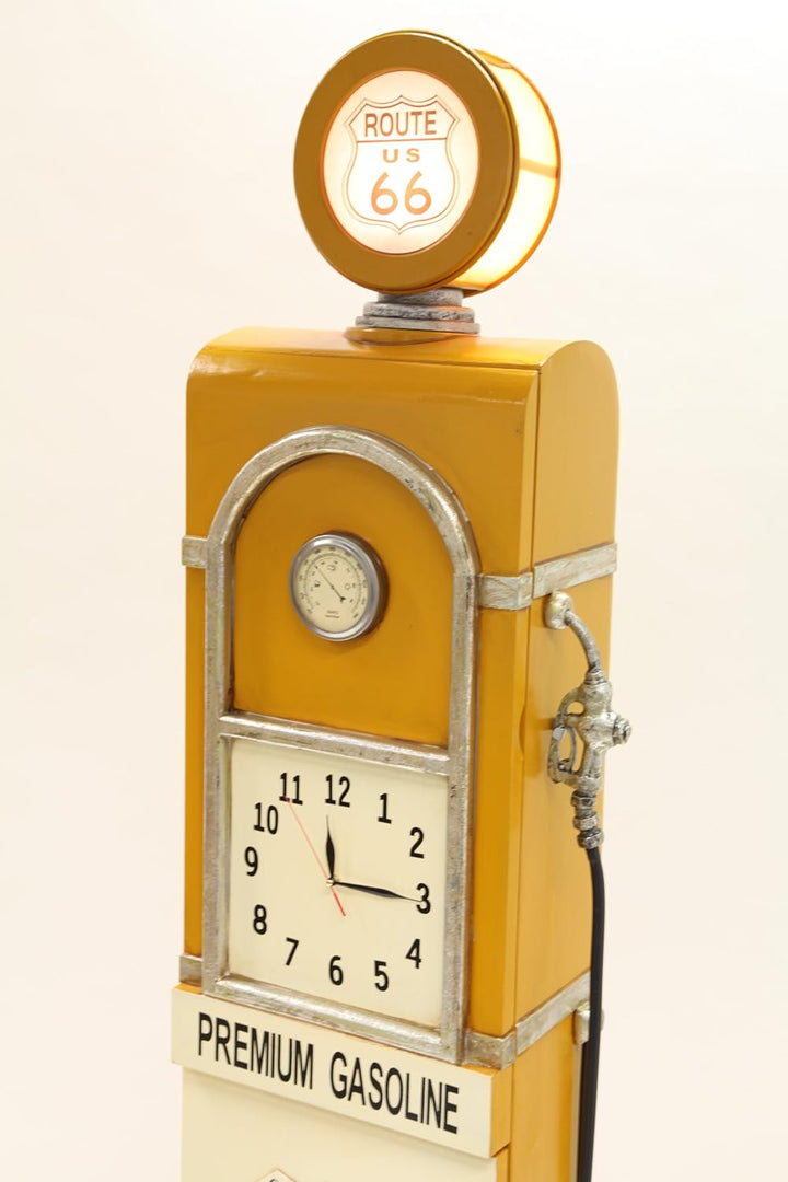 Design-Schrank Zapfsäule mit Uhr und Licht, Retro, Gelb, Vollholz, 187cm