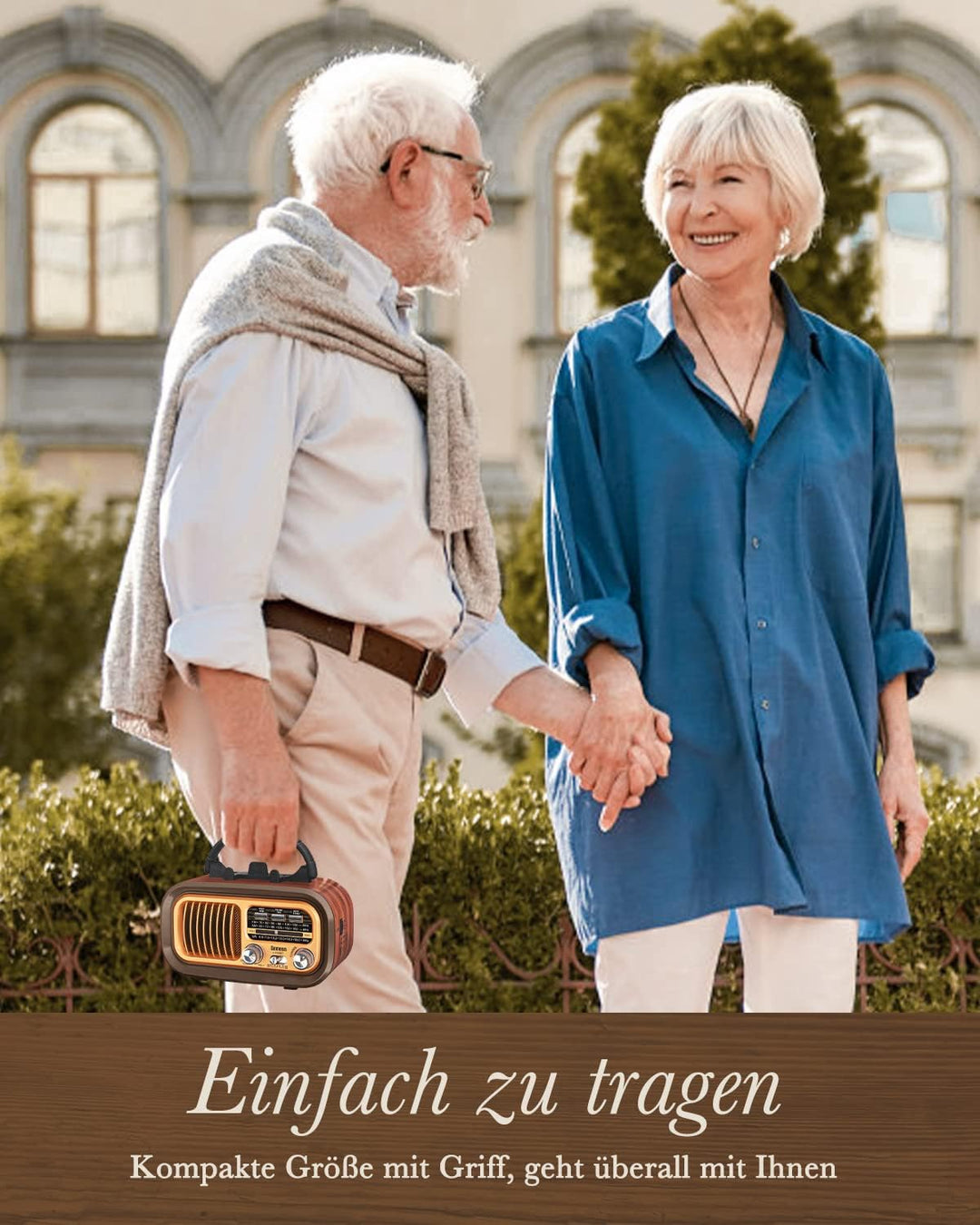 PRUNUS J-150 AM/FM/SW Retro Radio Klein, Kofferradio Betrieben mit 1200mAh Akku oder D-Zellen Batter