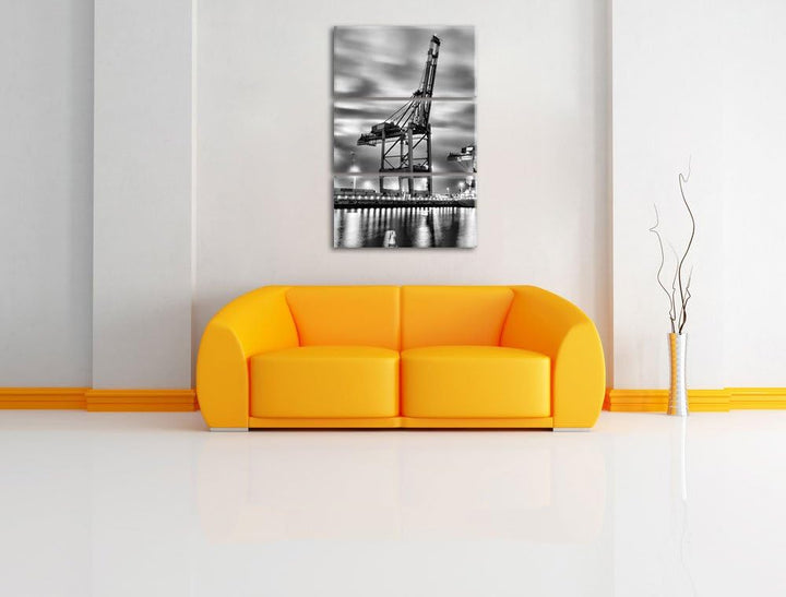 Pixxprint Containerkran im Hafen als Leinwandbild/Grösse: 3 Teilig (120x80) / Wandbild/Kunstdruck/fe