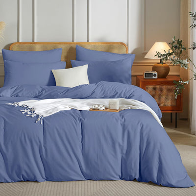 Luowei Bettwäsche 155x220 3 Teilig Blau Einfarbig Uni weich und leicht 110g/m² Renforcé Mikrofaser 1