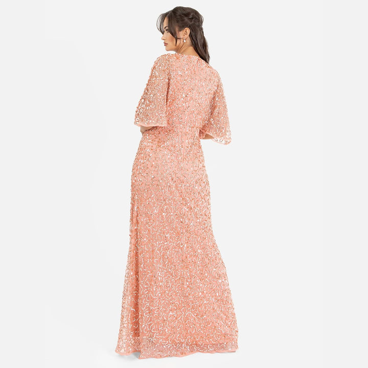 Maya Deluxe Damen Womens Maxi Dress Ladies Sequin Embellished Wrap A-line Dress for Wedding Guest Br