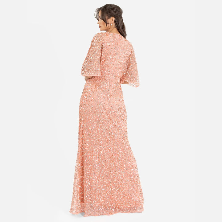 Maya Deluxe Damen Womens Maxi Ladies Sequin Embellished Wrap A-line Dress for Wedding Guest Bridesma