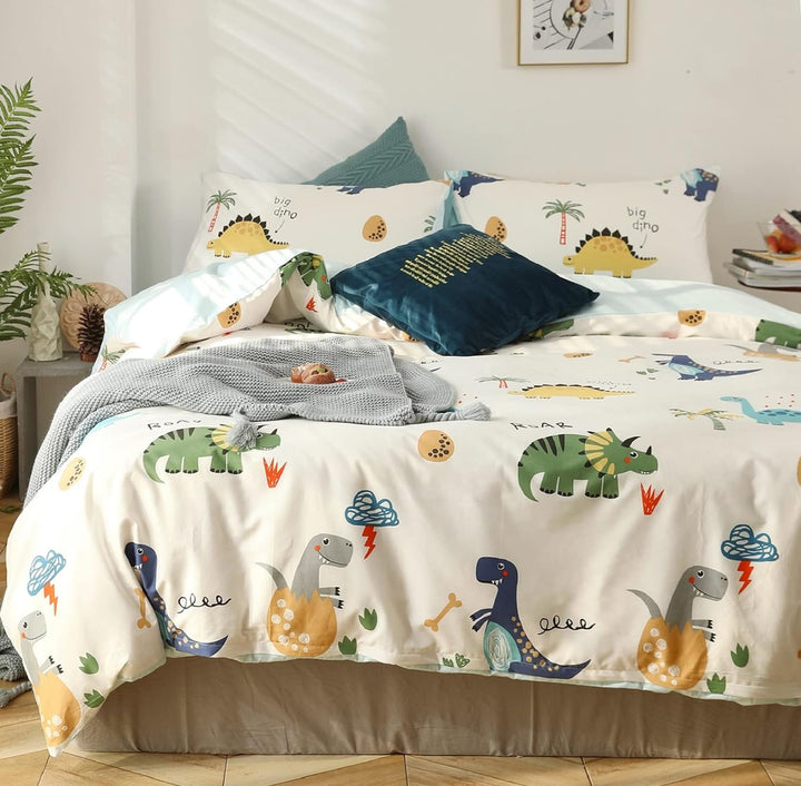 GETIYA 【Neueste】 Dino Bettwäsche 135x200 Kinder Bettwäsche Cartoon Dinosaurier Bettbezug Bunt 100% B