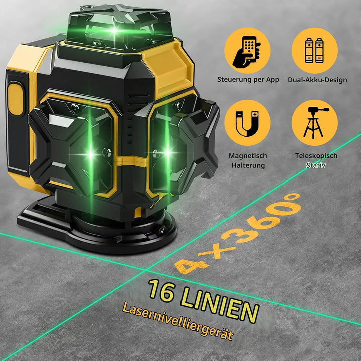Kreuzlinienlaser mit Stativ 1M, Linienlaser 16 Linien 4D, 4x360 Grad Grün Selbstnivellierend Laser W