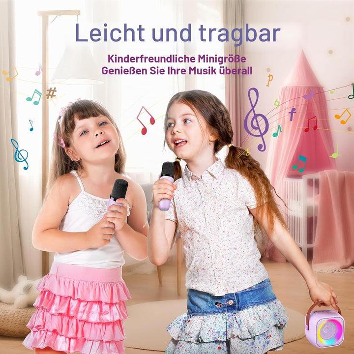 Geschenk Mädchen 3-10 Jahre, Bluetooth Karaoke Maschine mit 2 Mikrofon Kinder Spielzeug Mädchen, Dra