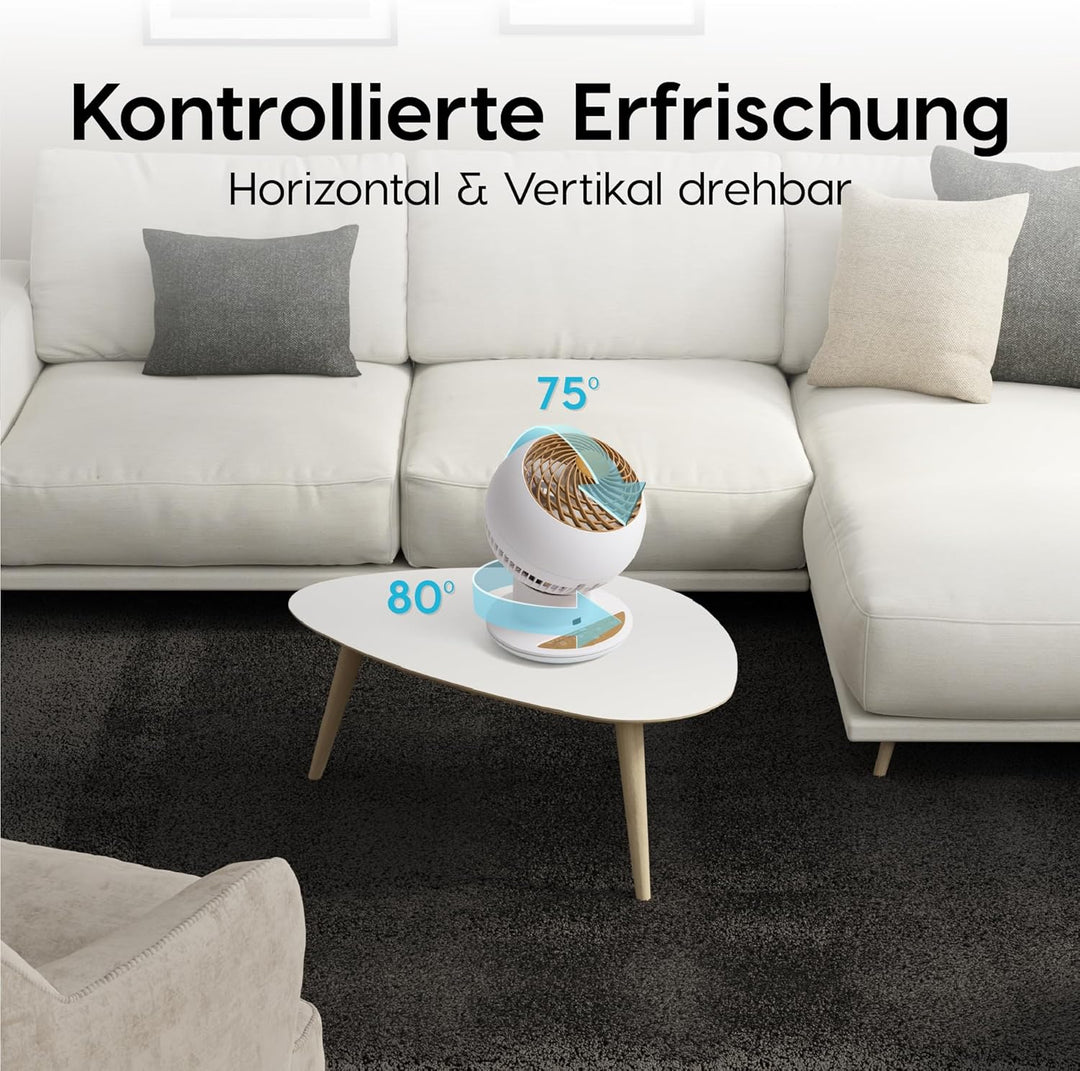 Iris Ohyama Woozoo, Ultra-starker, leiser & tragbarer Tischventilator, 30m², Reichweite 25m, Multidi