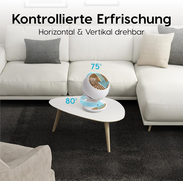 Iris Ohyama Woozoo, Ultra-starker, leiser & tragbarer Tischventilator, 30m², Reichweite 25m, Multidi