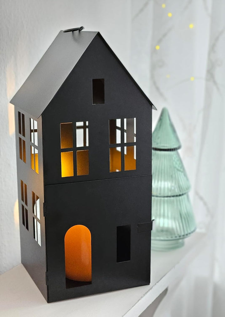 3 Laternenhäuser Windlicht Laternen Häuser Laterne Haus Metall schwarz 3er Set