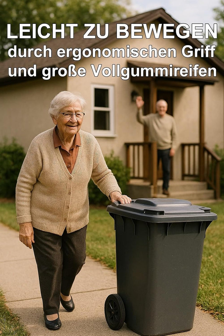 plasteo 240 Liter Graue Mülltonne – Robuster Abfallbehälter für Mülltrennung – Wetterfest & Langlebi