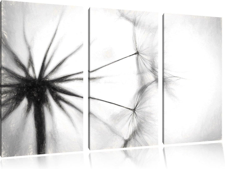 Pixxprint Pusteblumen Kohle Effekt 3-Teiler Leinwandbild 120x80 Bild auf Leinwand