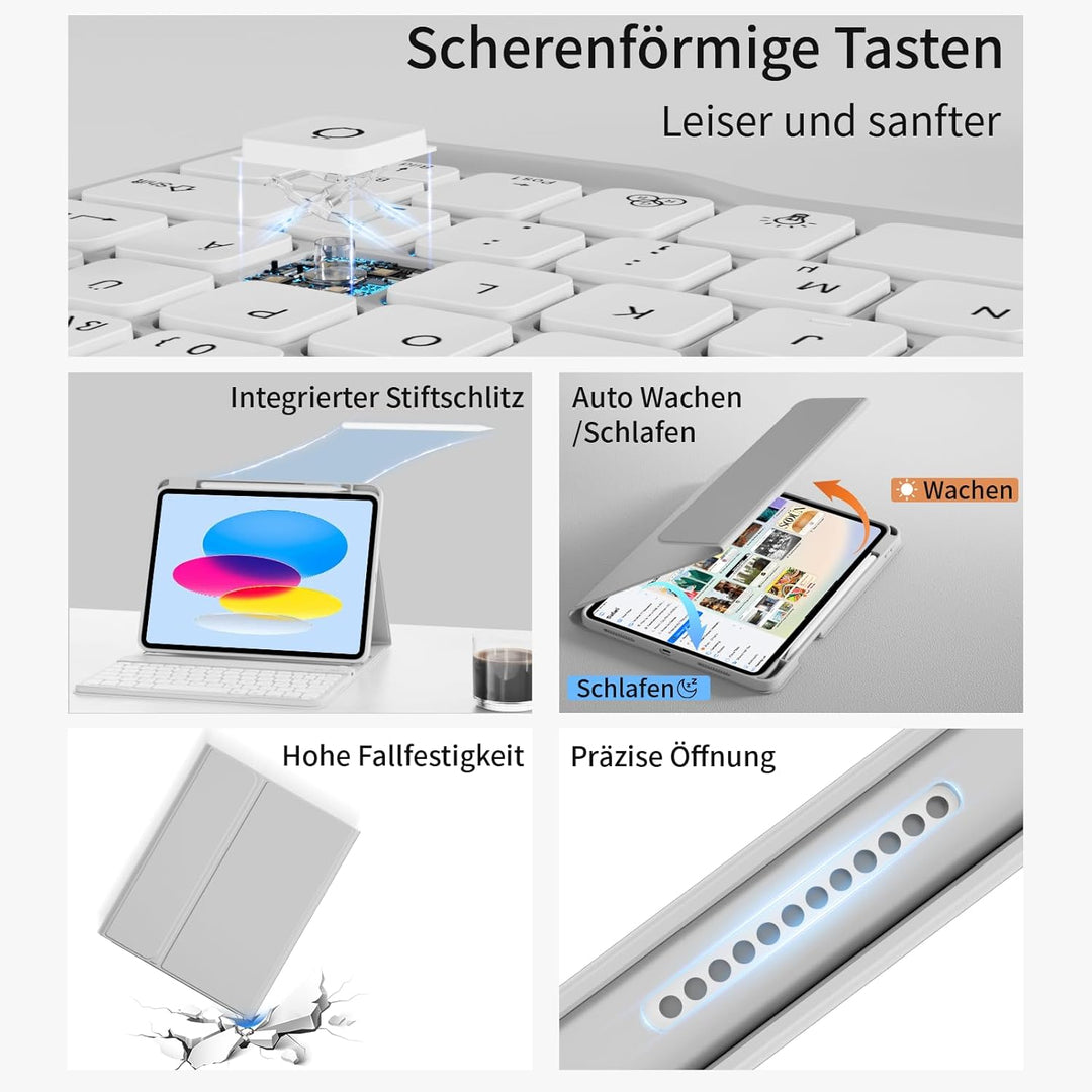 Hülle mit Tastatur für iPad A16 11. / 10. Generation (11 Zoll 2025/10,9 Zoll 2022) mit Stifthalter,