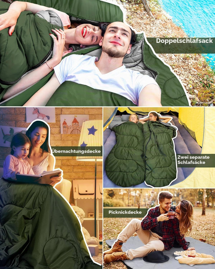 Schlafsack Outdoor Sommer: Ohuhu Doppelschlafsack mit 2 Kissen und Tragetasche, Wasserdicht Leicht 2