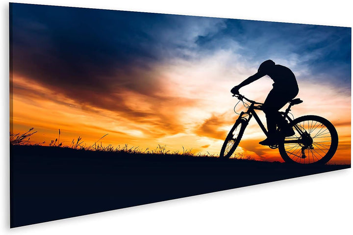 islandburner Bild auf Leinwand Silhouette Sportler Sonnenuntergang Mountainbike Hügel Bilder Wandbil