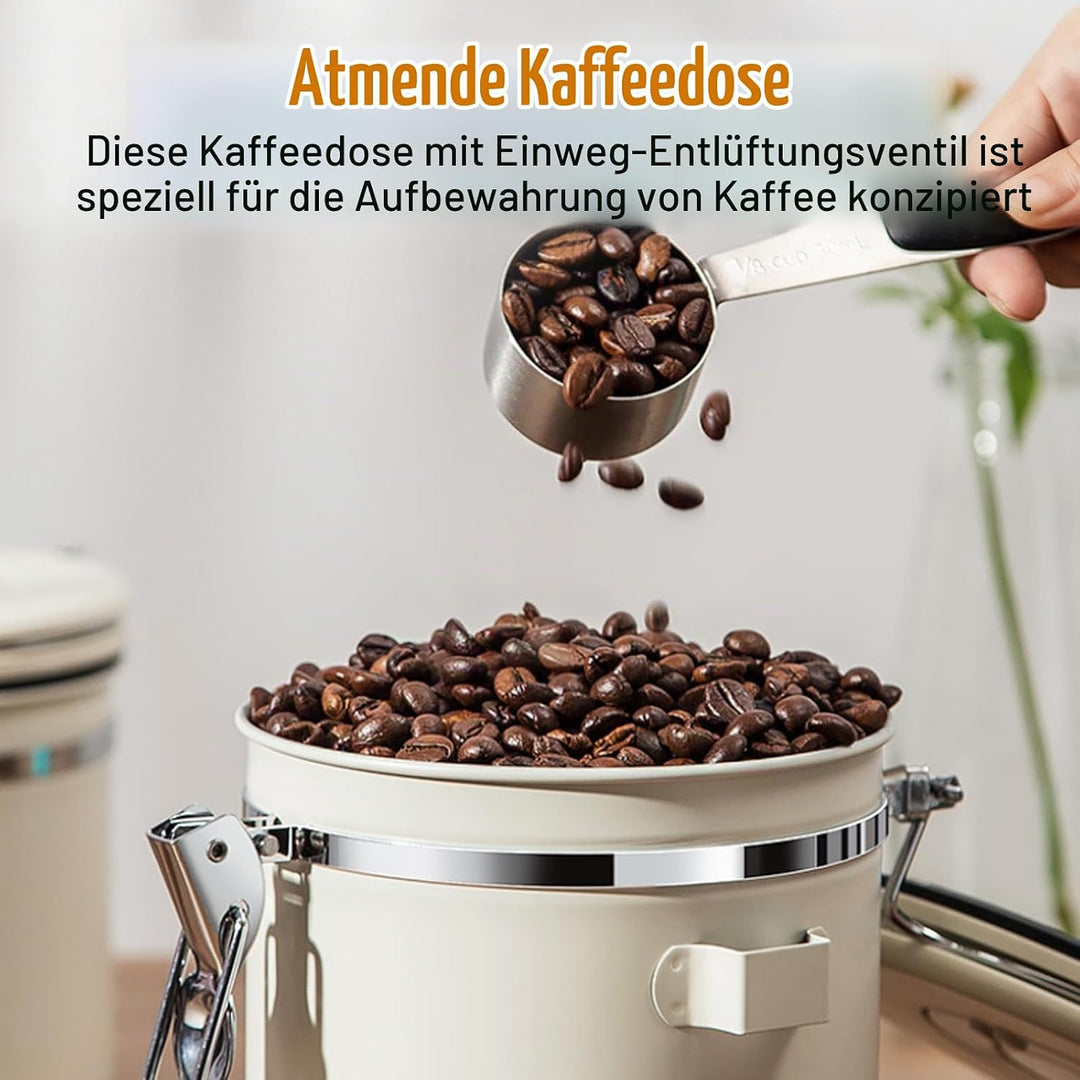 Kaffeedose Luftdicht, 2,8 L Kaffeebohnenbehälter Vakuum, Kaffeebohnen Behälter mit CO2-Ventil und Me