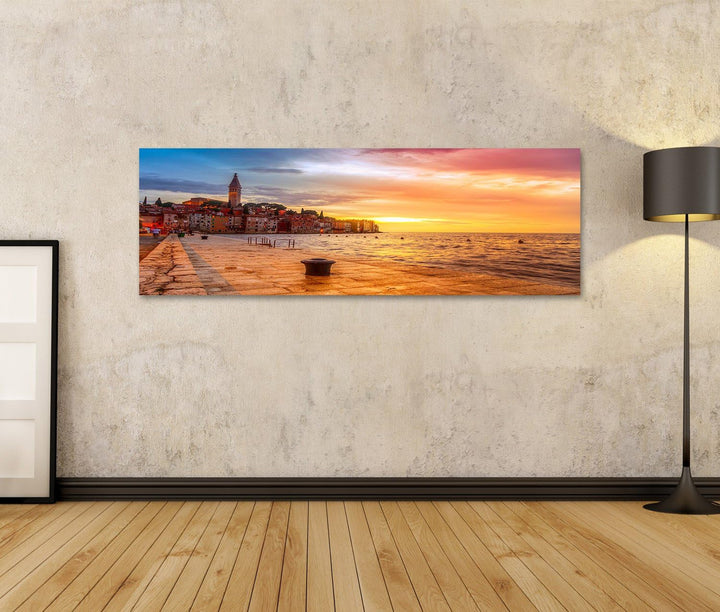 Bild Bilder auf Leinwand Schöner Sonnenuntergang in Rovinj an der Adriaküste von Kroatien Wandbild L