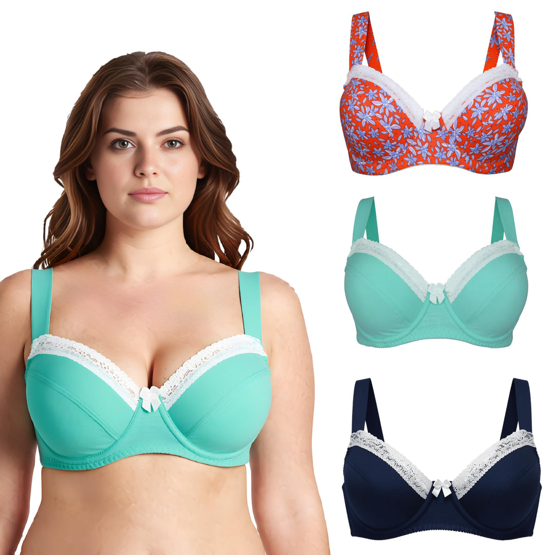 Curve Muse Damen-BH, ungefüttert, Balconette, Baumwolle, Spitze, Übergrösse, 2er- oder 3er-Pack 75E