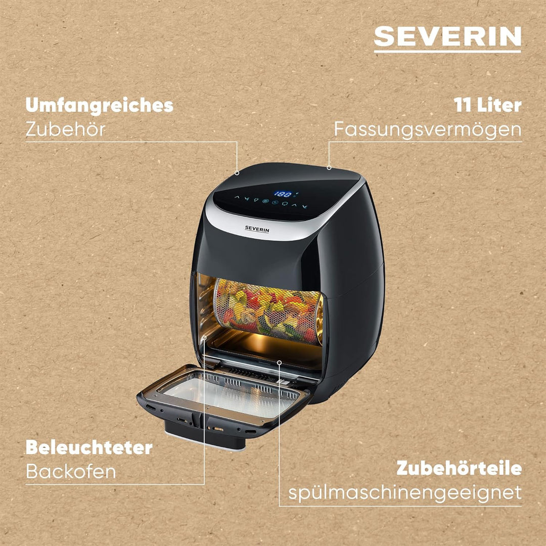 SEVERIN Multi Heissluftfritteuse mit 11 Liter Fassungsvermögen, Heissluft Fryer mit umfangreichem Zu