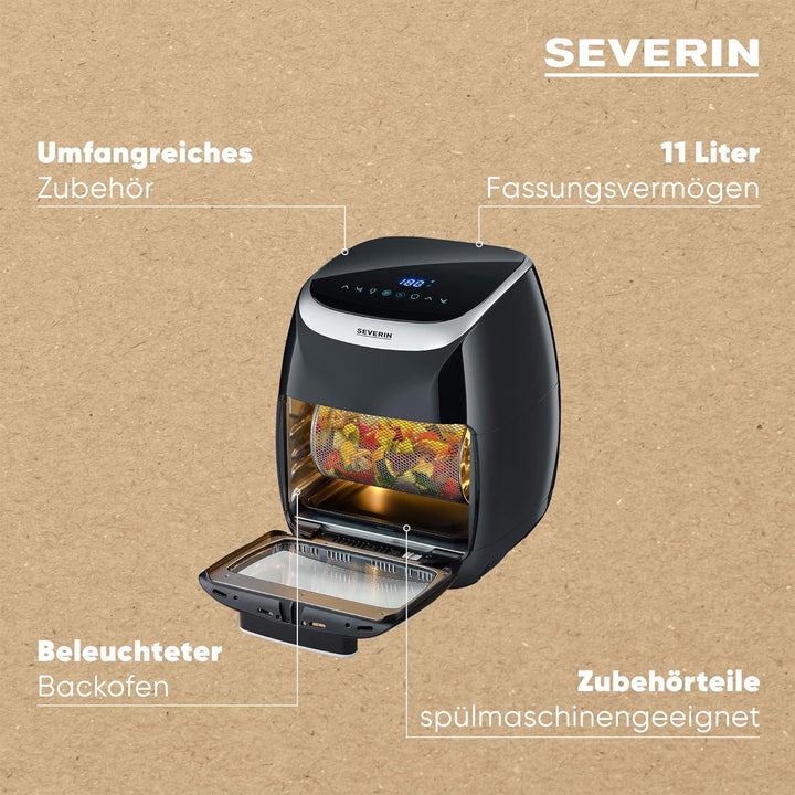 SEVERIN Multi Heissluftfritteuse mit 11 Liter Fassungsvermögen, Heissluft Fryer mit umfangreichem Zu