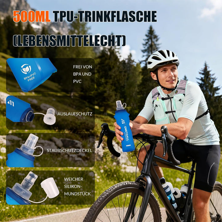 Laufweste Damen mit 2L TPU Trinkblase/500ml Trinkflasche, Leichter Trinkrucksack Laufen Herren 6L, R