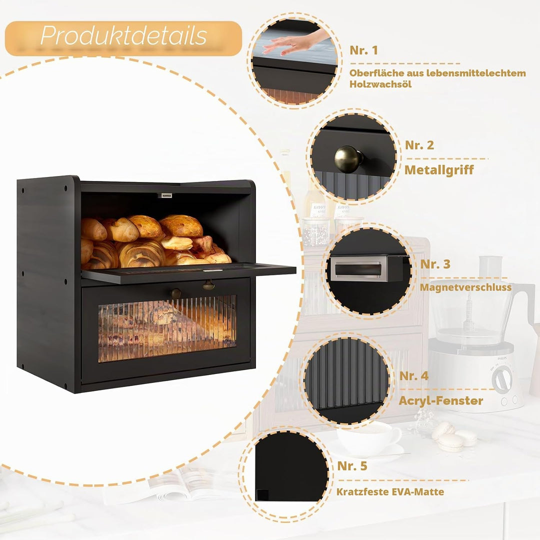 Alpeir Brotkasten Holz, 2 Etagen Gross Brotbox mit Belüftungsloch, Längere Frische & Einfache Pflege