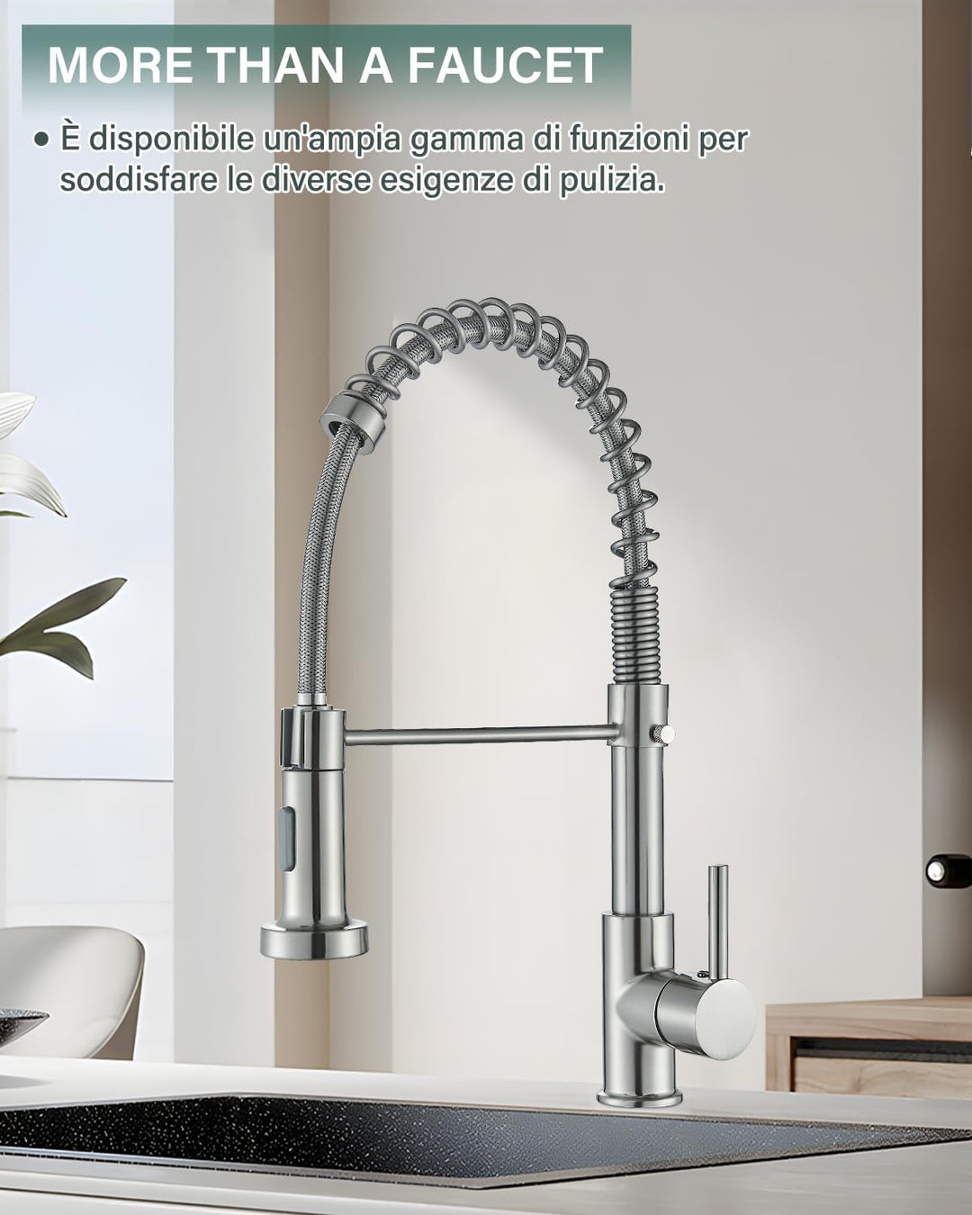 Wasserhahn Küche, Federhahn aus gebürstetem mit Pull Down Sprühkopf,Spültischarmatur 360°Drehung Gee