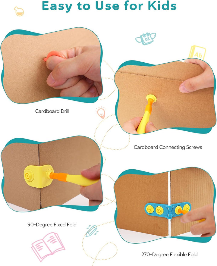 Karton-Baukasten mit Werkzeugen für Kinder 42PCS– 3D Bastelset mit Sicherheitsringen – Kreatives STE