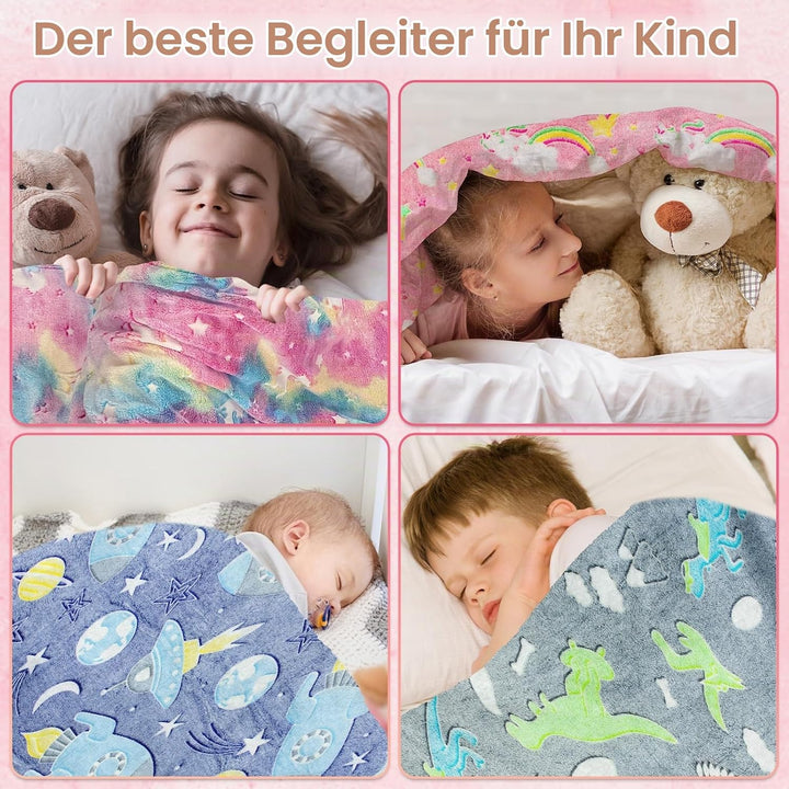 HZVRTN Kuscheldecke Kinder Dinosaurier Decke, Dino kuscheldecke leuchtet im Dunkeln, Dino Decke Gesc