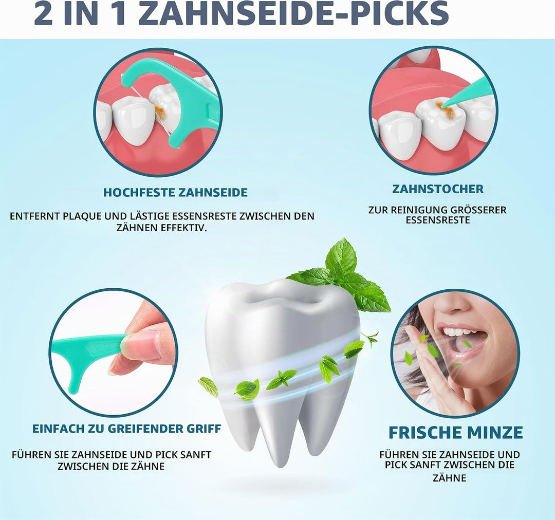 Zahnseide 300 Stk. Zahnseide Sticks Minze Zahnseide Zahnstocher mit Geschmack Mint Kunststoff Dental