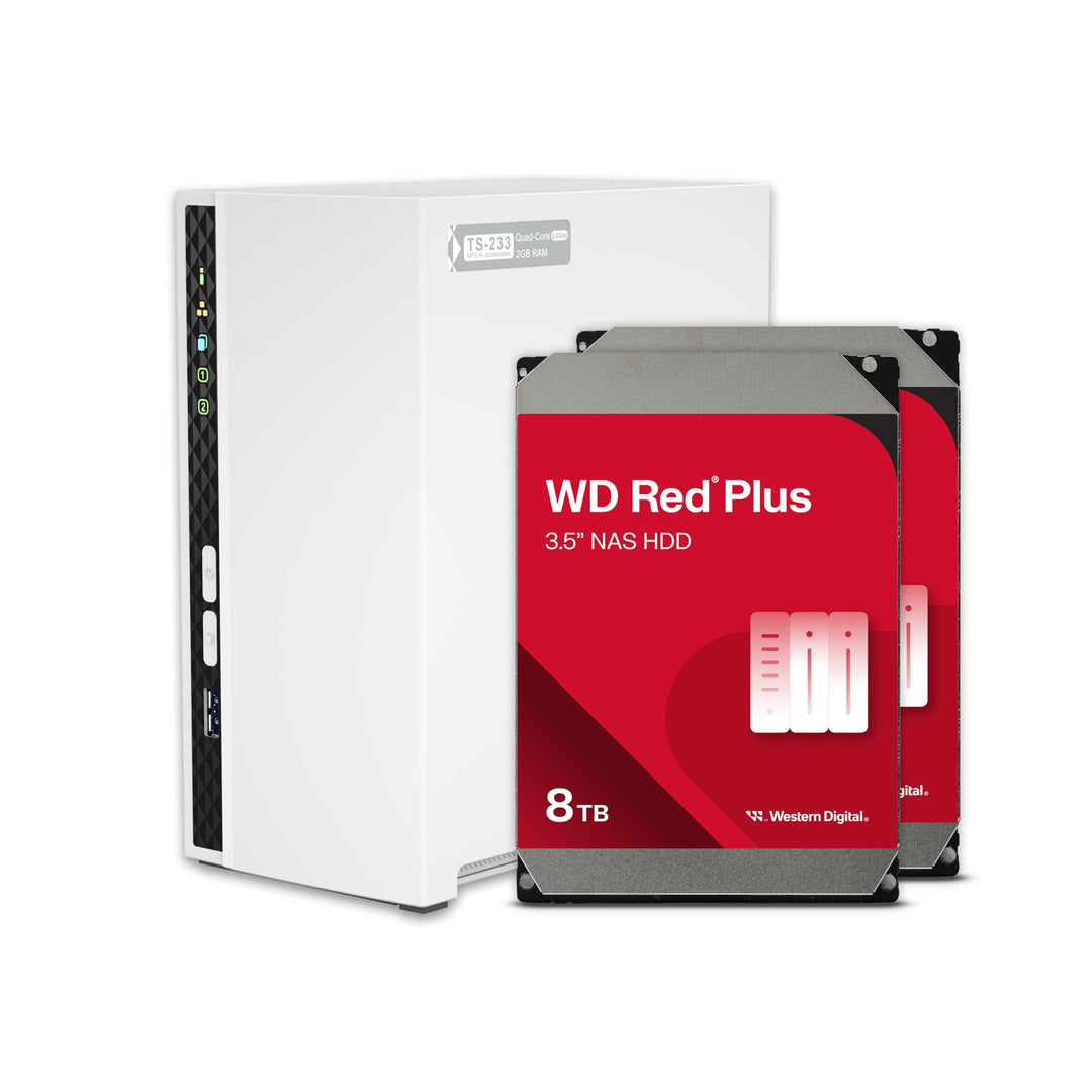 QNAP TS-233-28WD-US 2 Bay Home NAS mit 8 TB Speicherkapazität, vorkonfiguriertes RAID 1 WD Red Plus
