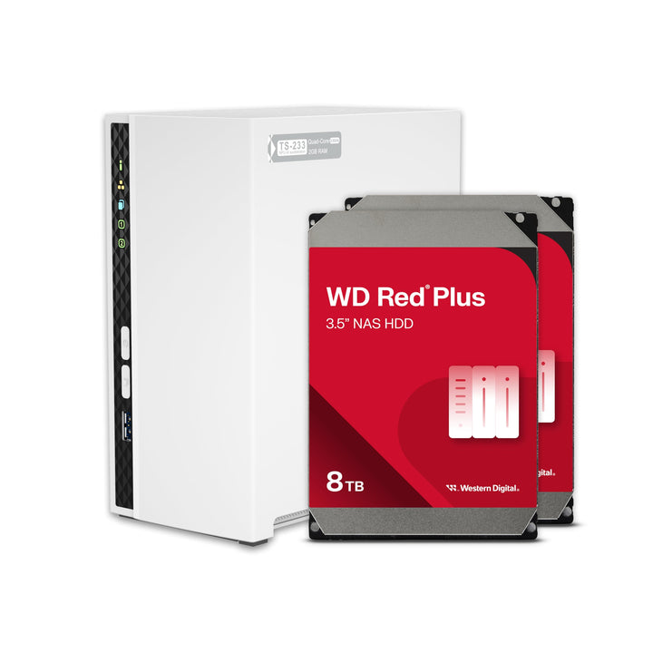 QNAP TS-233-28WD-US 2 Bay Home NAS mit 8 TB Speicherkapazität, vorkonfiguriertes RAID 1 WD Red Plus