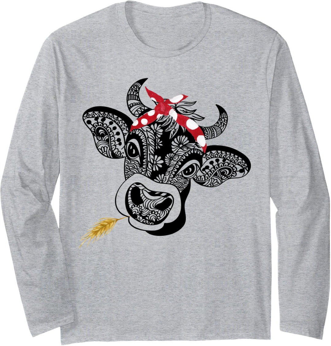 Mandala Kuh mit Haarband Hippie Landwirtin Bäuerin Geschenk Langarmshirt