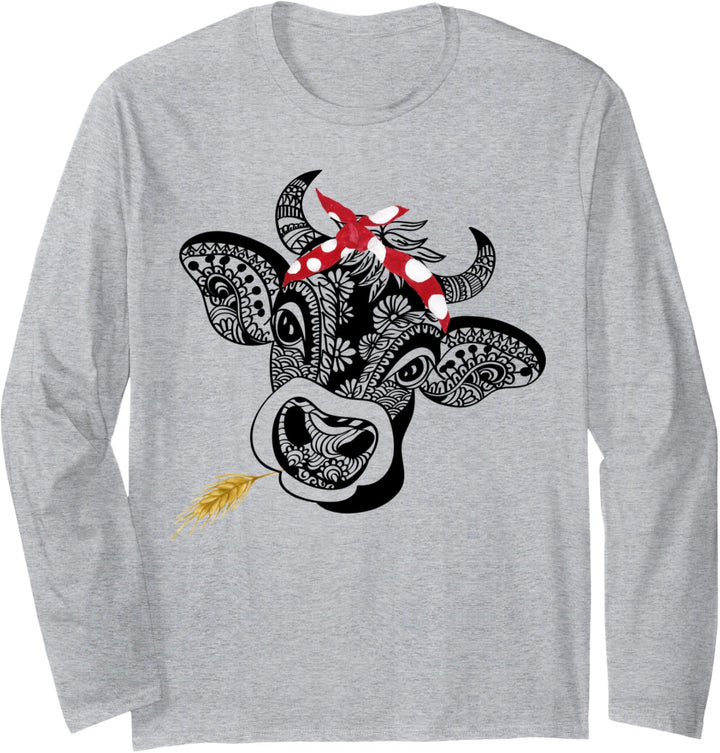 Mandala Kuh mit Haarband Hippie Landwirtin Bäuerin Geschenk Langarmshirt