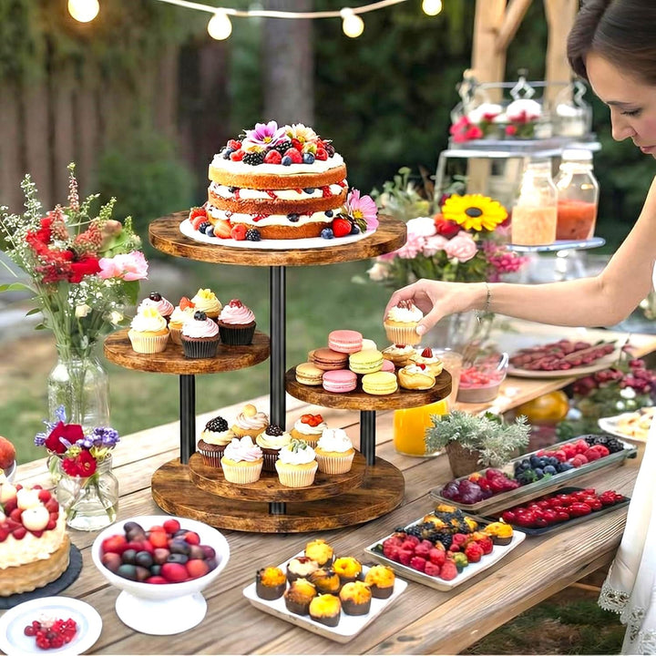 KAHEIGN Tortenständer 4 Etagen Tortenplatte 360° Drehbar Kuchen und Cupcake Ständer, Rund Cupcake-Ha