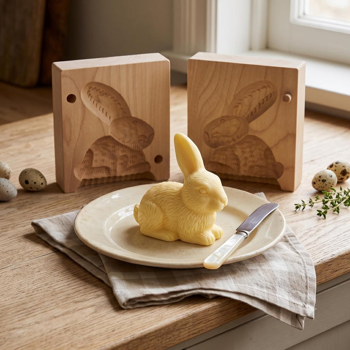Hofmeister Holzwaren Butter-Klappform, 2-teilig, Hase, 12 cm, handgeschnitzt in Deutschland, Butterf