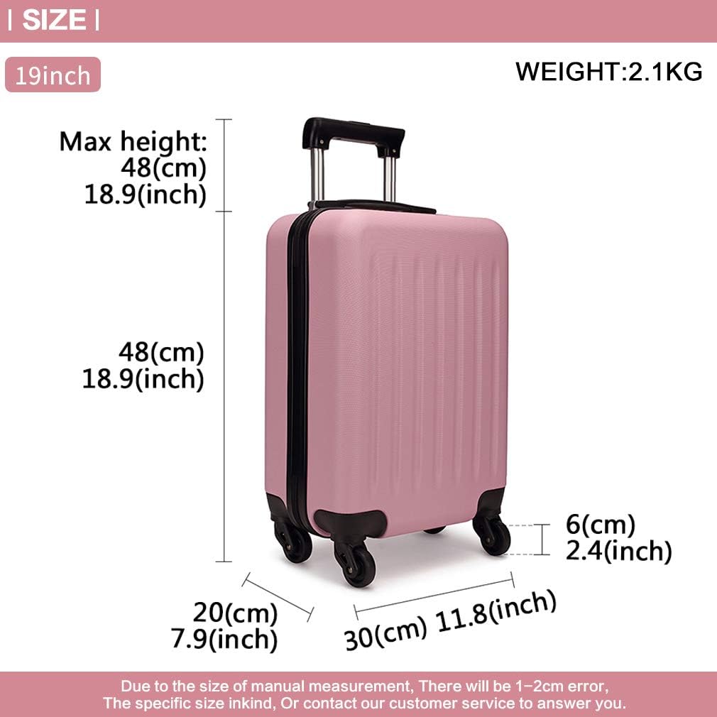 KONO Koffer Reisekoffer Handgepäck Trolley Hartschale ABS Gepäck 4 Rollen Spinner Rollenkoffer (Pink