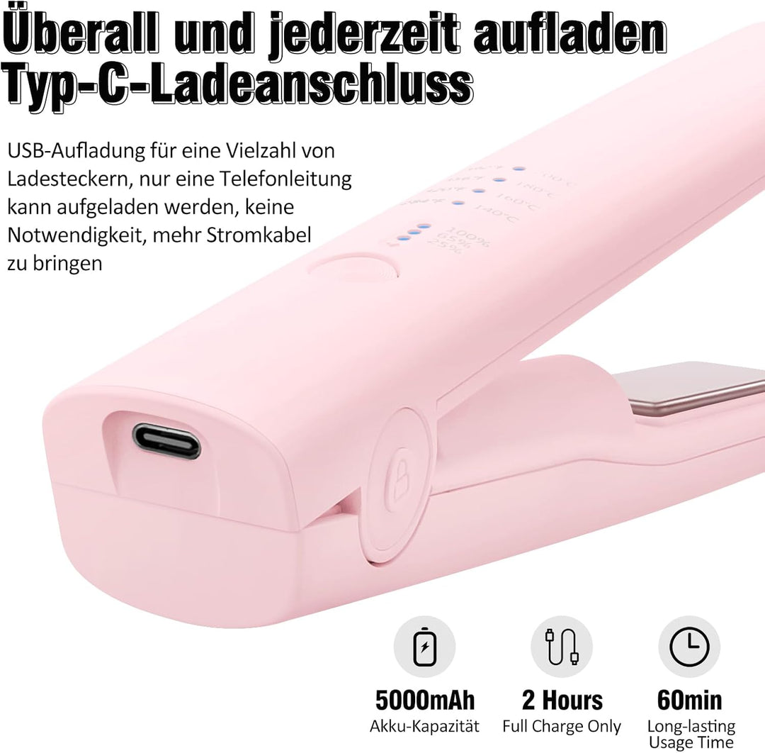 Glätteisen Kabellos, iTayga 2-in-1-Haarglätter, Tragbarkeit Reise Glätteisen Mit 5000mAh Akku, Wiede