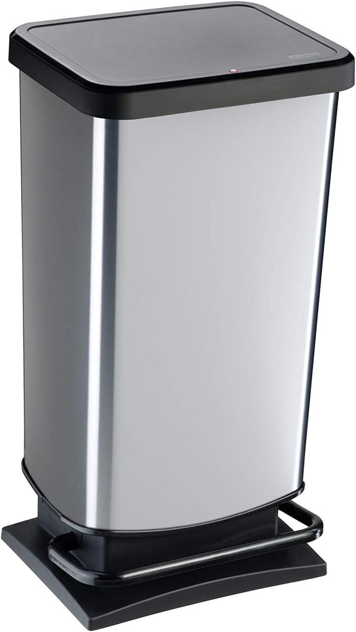 Rotho Paso Mülleimer 40l mit Pedal und Deckel, Kunststoff (PP) BPA-frei, silber metallic, 40 Liter (
