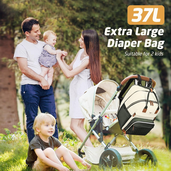 Extra grosse Wickeltasche für 2 Kinder, Wickeltasche Rucksack, Doppelwickeltasche 25–37 l, erweiterb