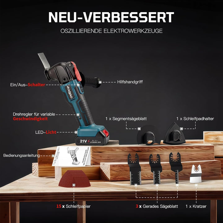 Oszillationswerkzeug Akku, Multifunktionswerkzeug Für Makita 18V Akku, 6 Einstellbare Geschwindigkei