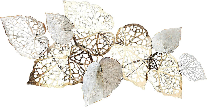 Kobolo Wanddeko Metallbild 3D - GOLDEN Leaf - aus Metall in Gold und weiss