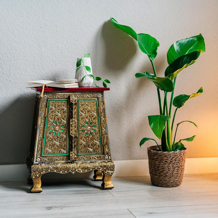 livasia Kleines asiatisches Schränkchen | Asiatischer Glasmosaik-Schrank | Asiatisches Nachtschränkc