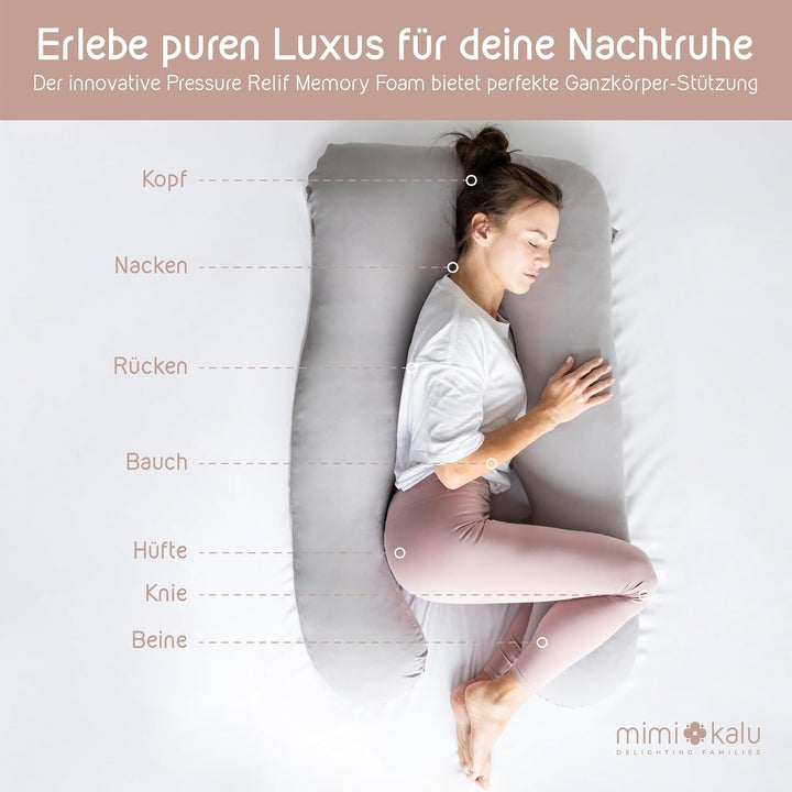 mimi kalu® Seitenschläferkissen mit Memory Foam Füllung Individuell Anpassbar, Inkl. 100% Soft Cotto