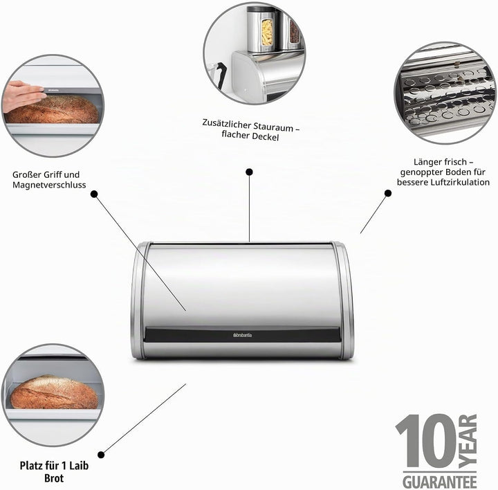 Brabantia Single Brotkasten, Mattiert, One Size Medium Matt Steel, Medium Matt Steel