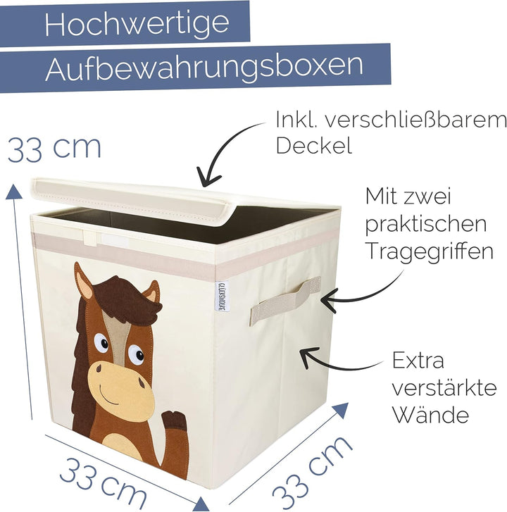 GLÜCKSWOLKE Kinder Aufbewahrungsbox - 15 Motive I Spielzeugkiste mit Deckel für Kinderzimmer I Spiel